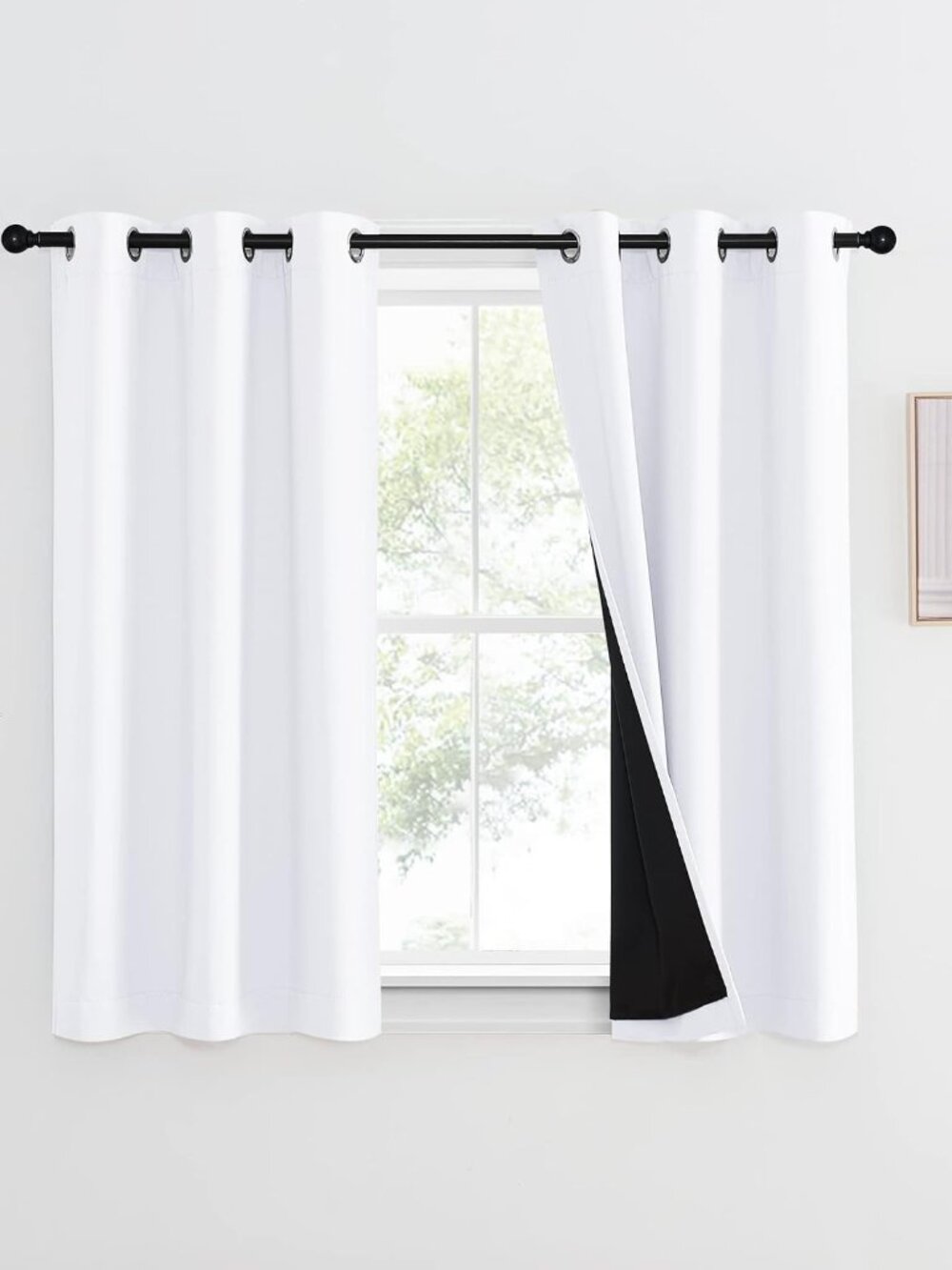 White 100% Blackout Curtain 45 inches Long, 2 Thick Layers Completely Blackout W
